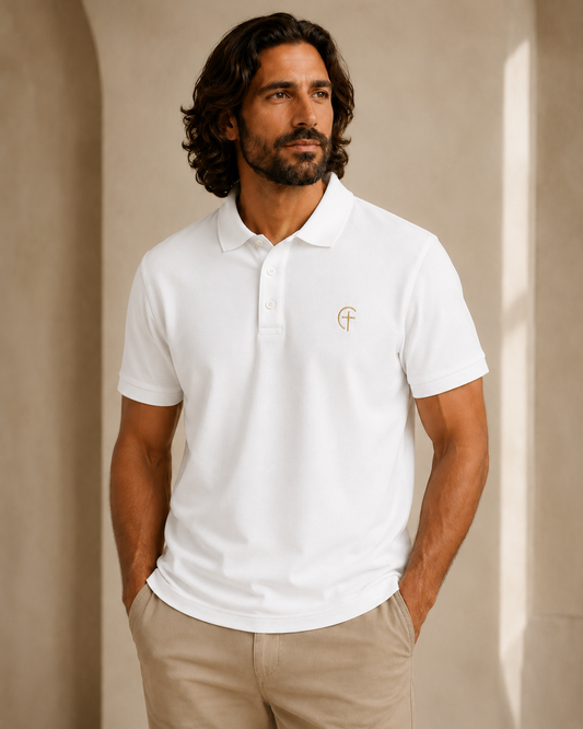 The Verse Polo™ in White — front view.